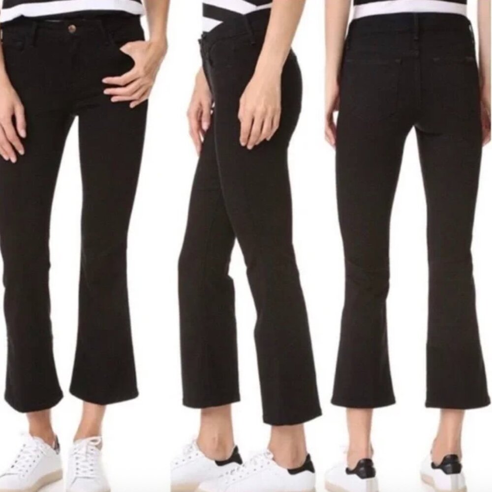Joe's Jeans Flawless The Olivia Midrise Cropped Flare Jean in black. Size 23